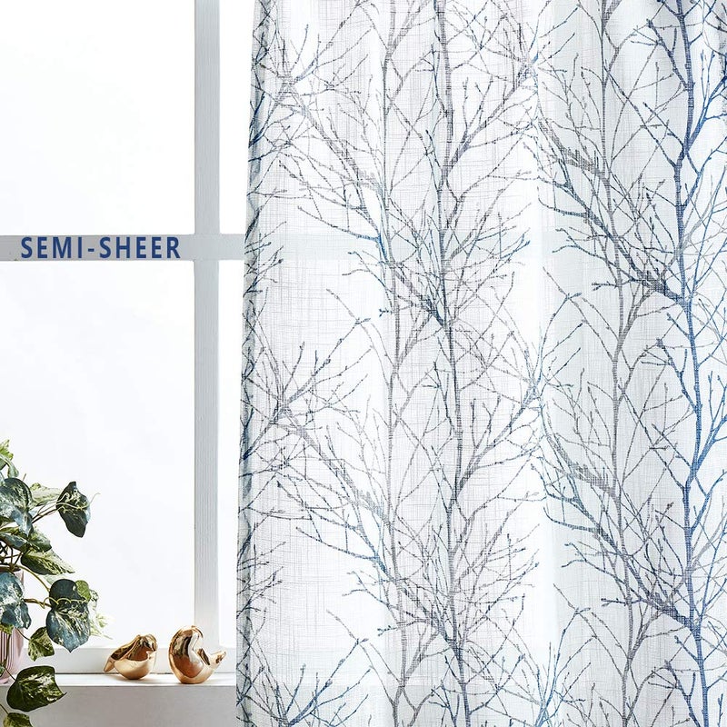 FMFUNCTEX Blue Kitchen Curtains 36â€ Grey Tree Print on White Tier Curtain Set for Small Windows Basement Room Bathroom, 2 Panels - Image 5